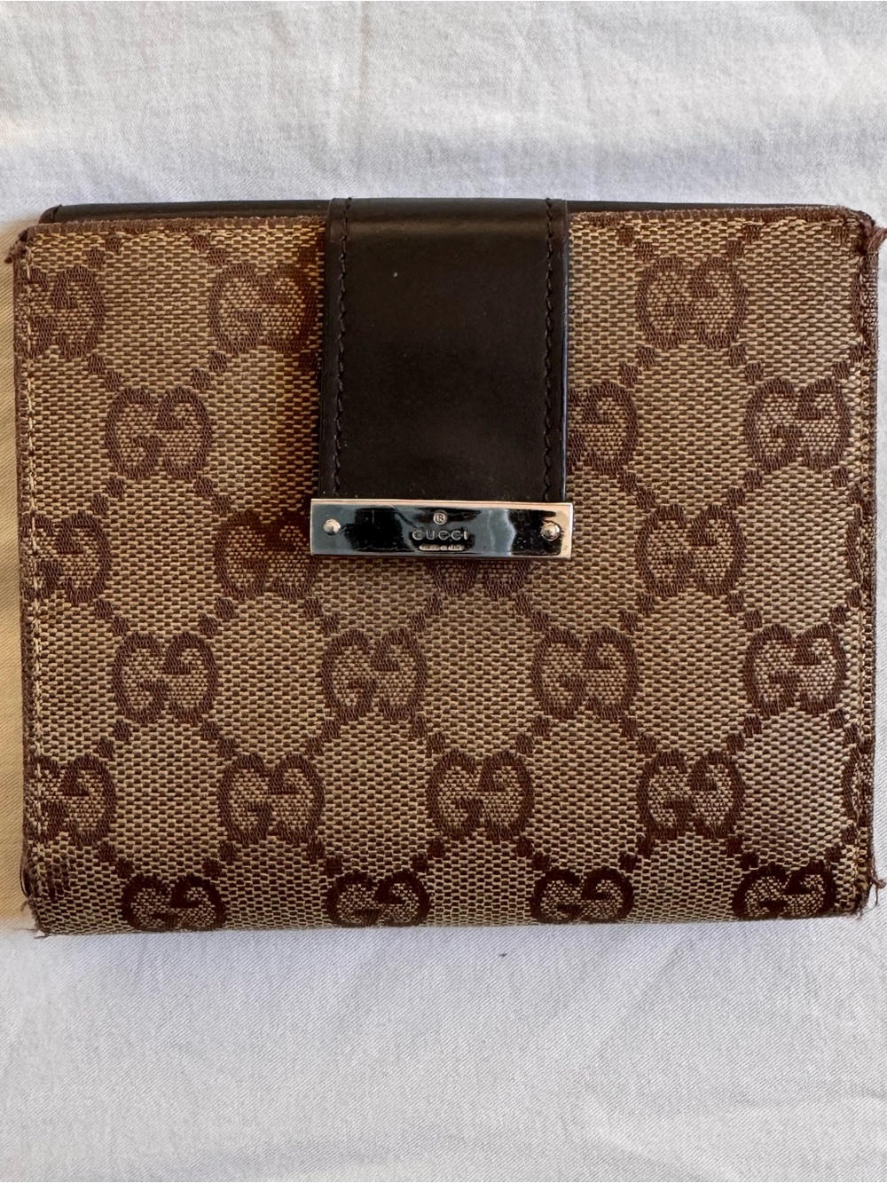 Vintage Gucci monogram brown wallet with leather trim